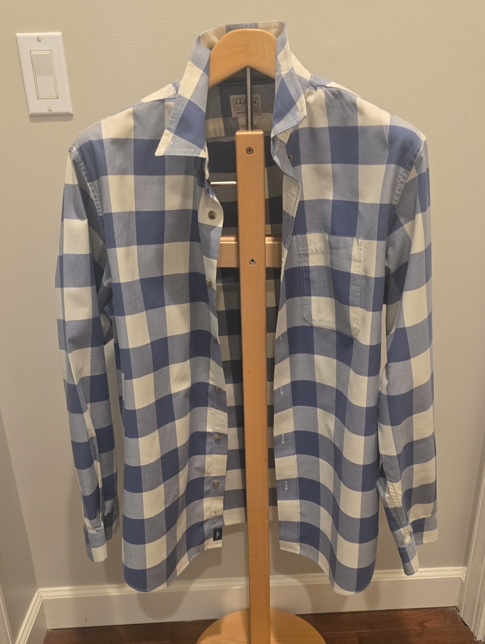 L.L. Bean Blue and White Large Check Button-Down Shirt